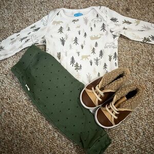 Baby Outfit with Forest Print Onesie and Green Pants